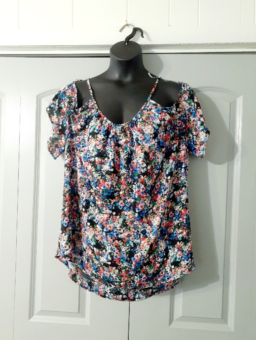 Spense cold shoulder high/low floral blouse